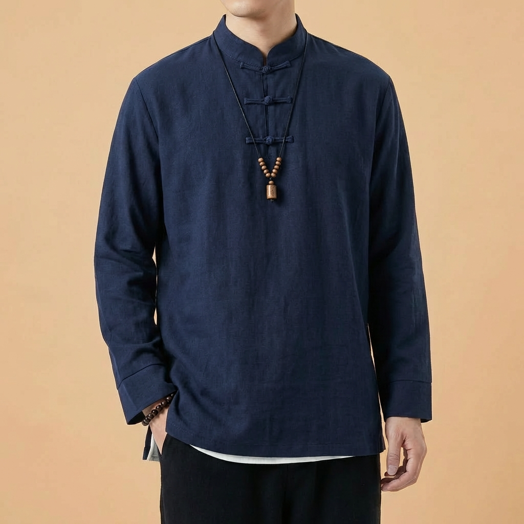 Ren Mandarin Linen Shirt in white, front view