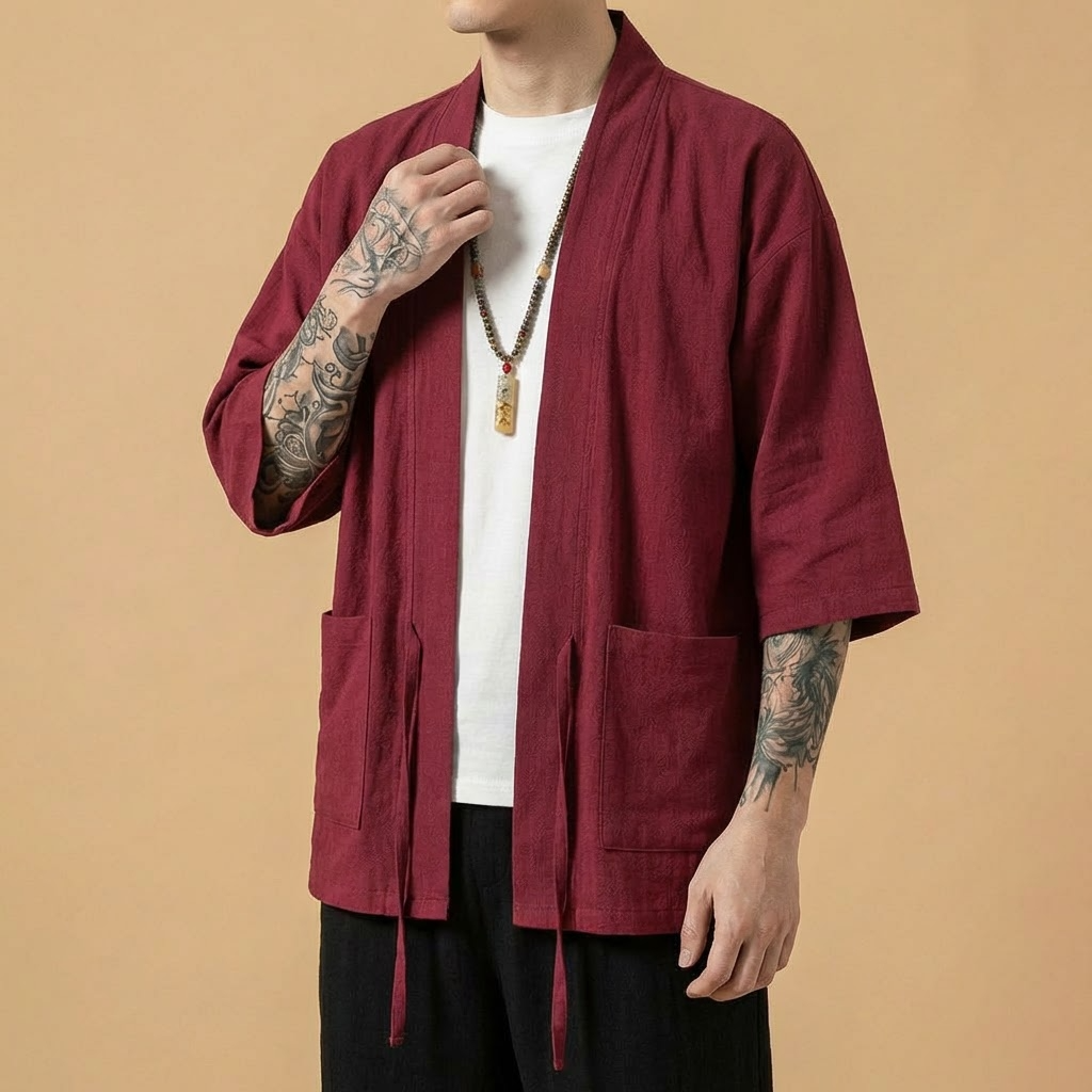 Shizen Kimono in dark colorway, front view