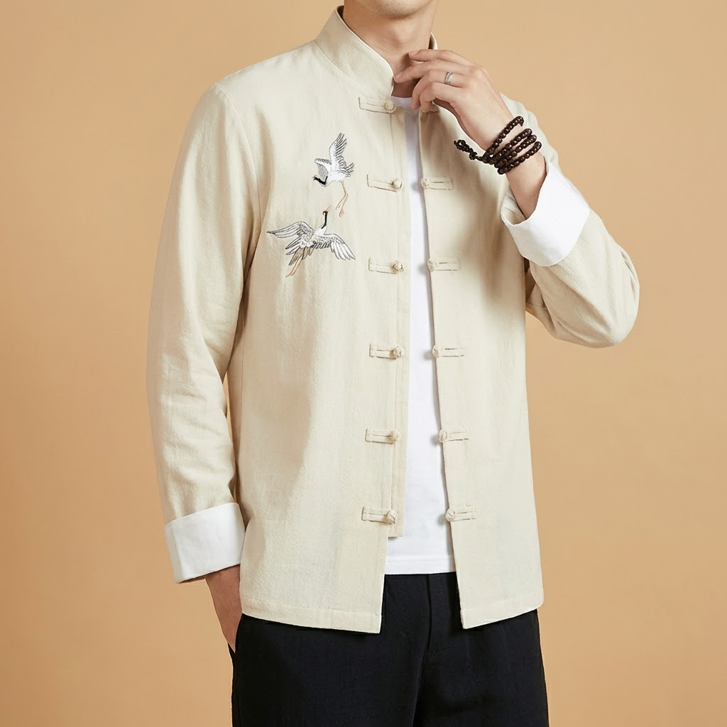 Qingyuan Mandarin Tang Jacket in red, front view
