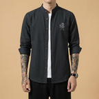 Haishe Mandarin Jacket in black, front view
