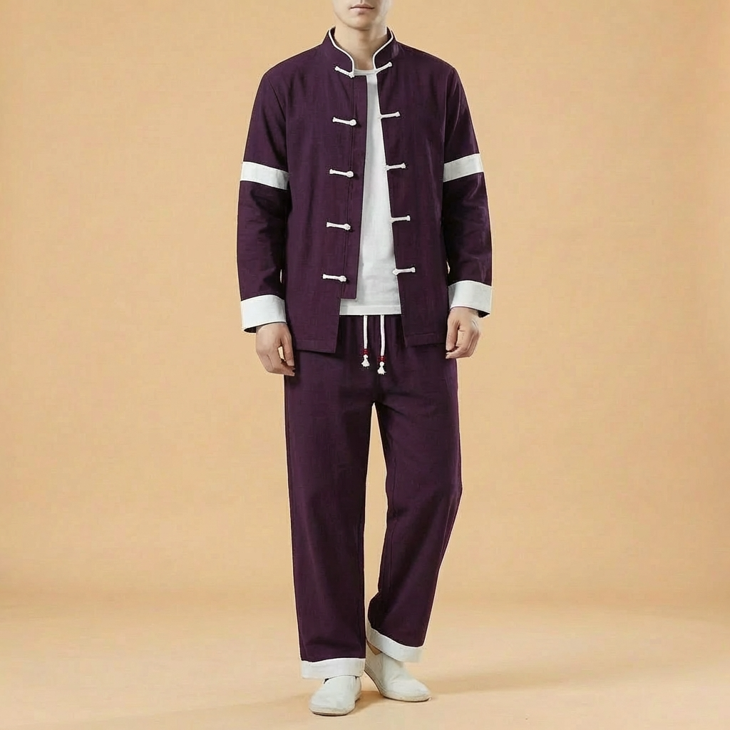 Linyu Mandarin Tang Jacket in purple, front view