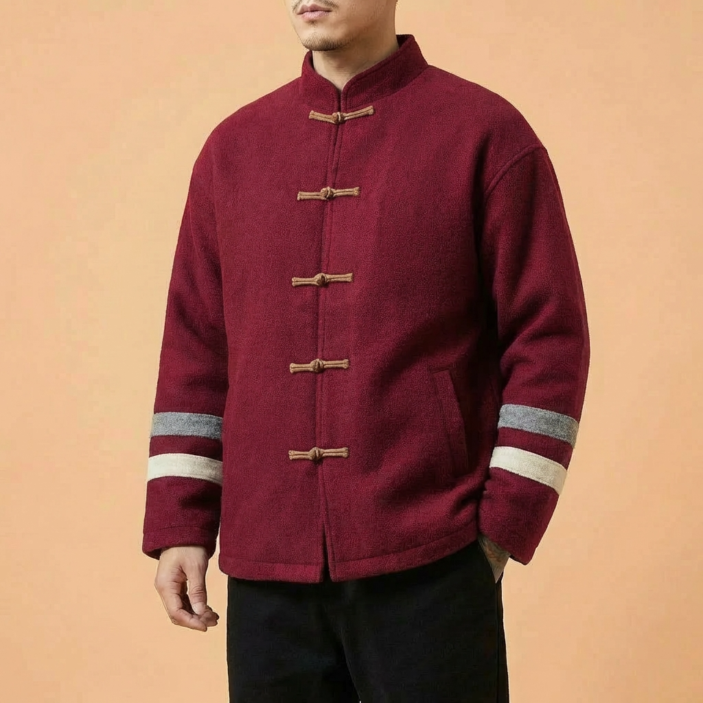 Kenshiro Mandarin Tang Jacket in red, front view