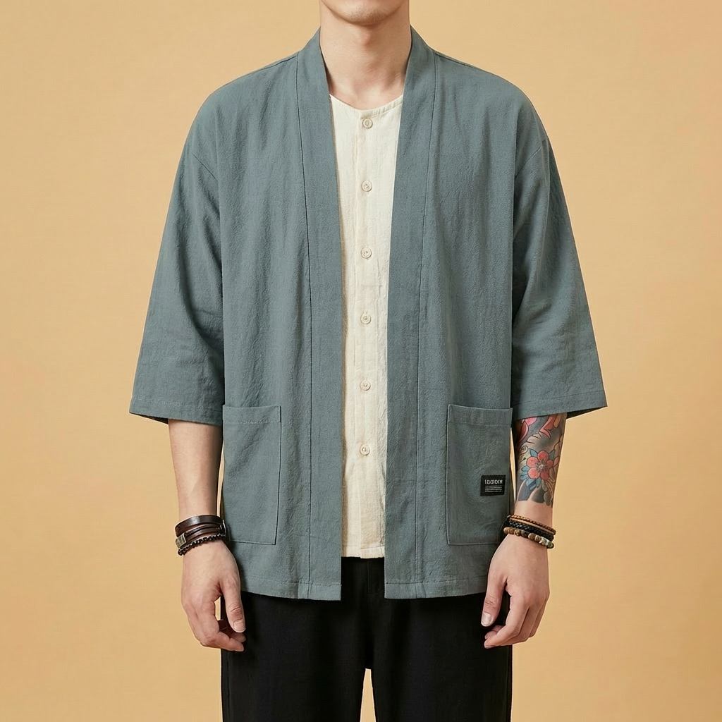 Seishin Kimono in black, back view showing artwork