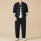 Moyan Corduroy Jacket in black, soft corduroy texture, upper body front view