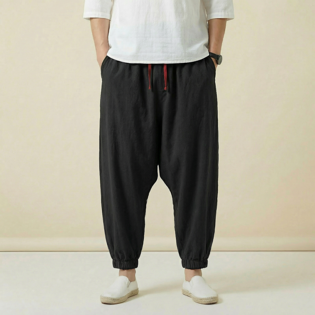 Zhenwu Flow Pants in black, full length view