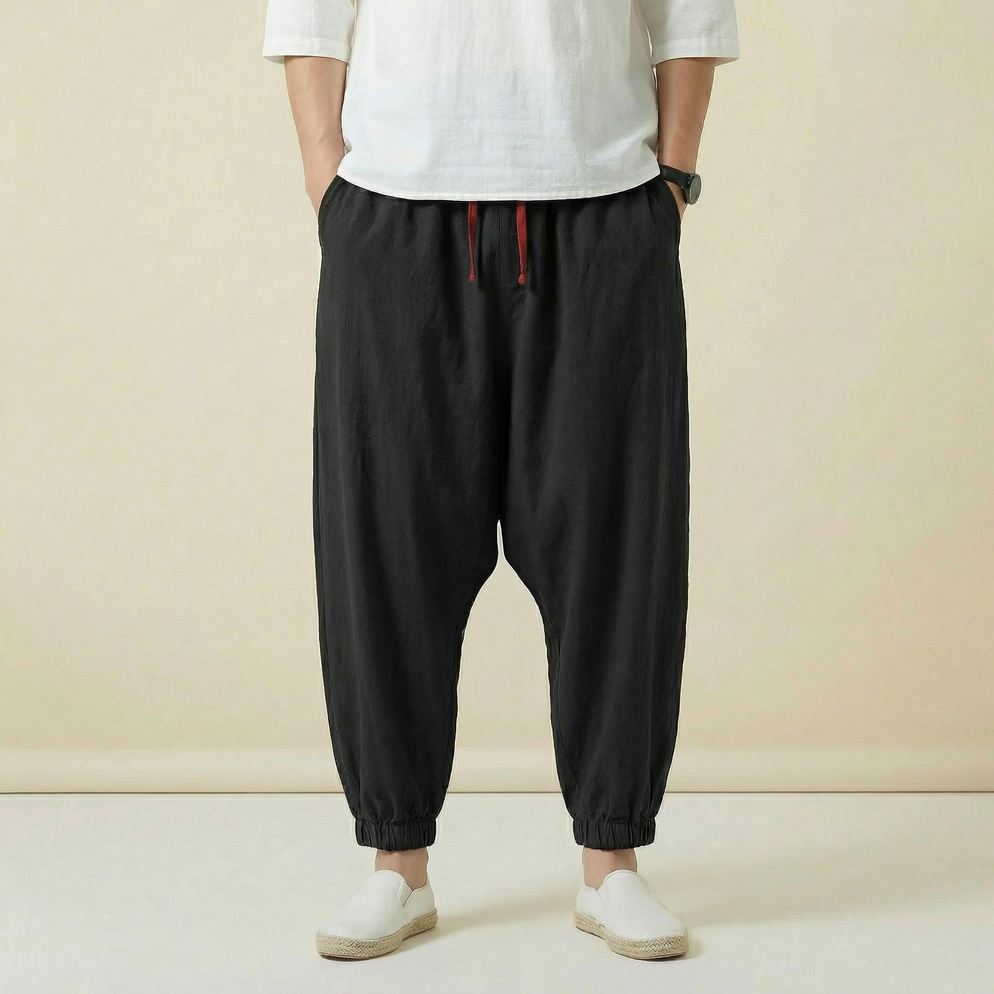 Zhenwu Flow Pants in black, full length view