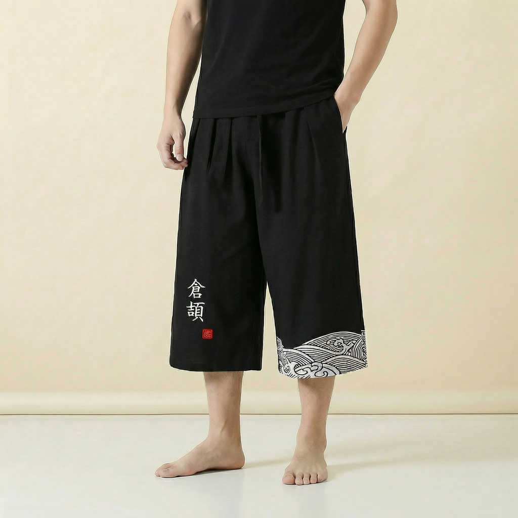 Kazan Kimono Pants in black, front view