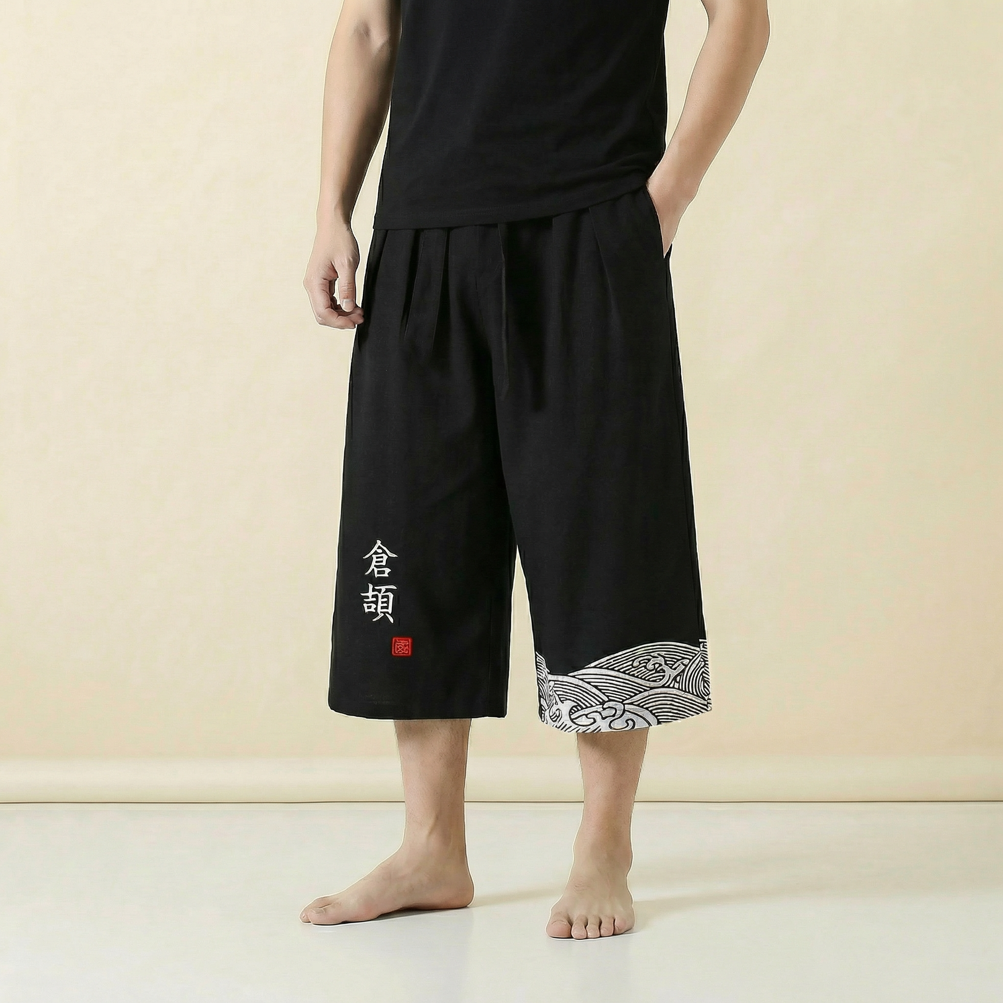 Kazan Kimono Pants in black, front view
