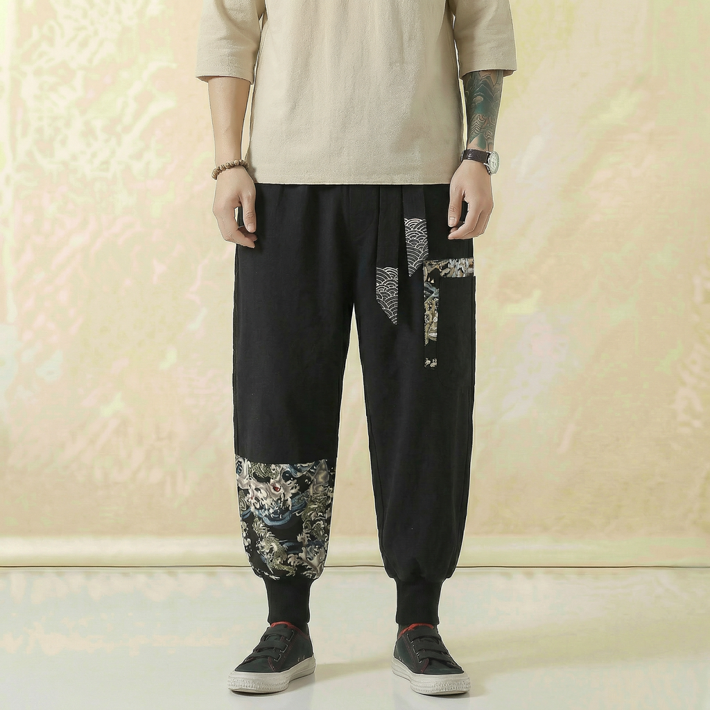 Hanami Linen Flow Pants in black, front view