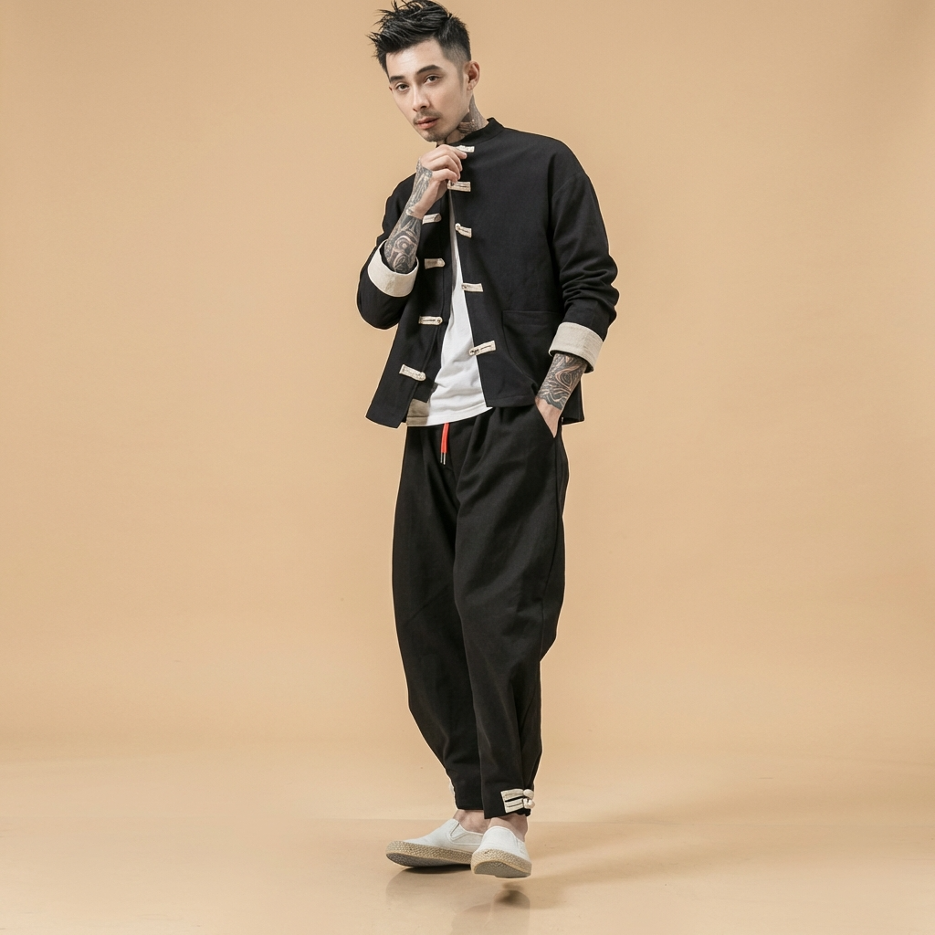 Xuanlong Tang Set in black, full body front view