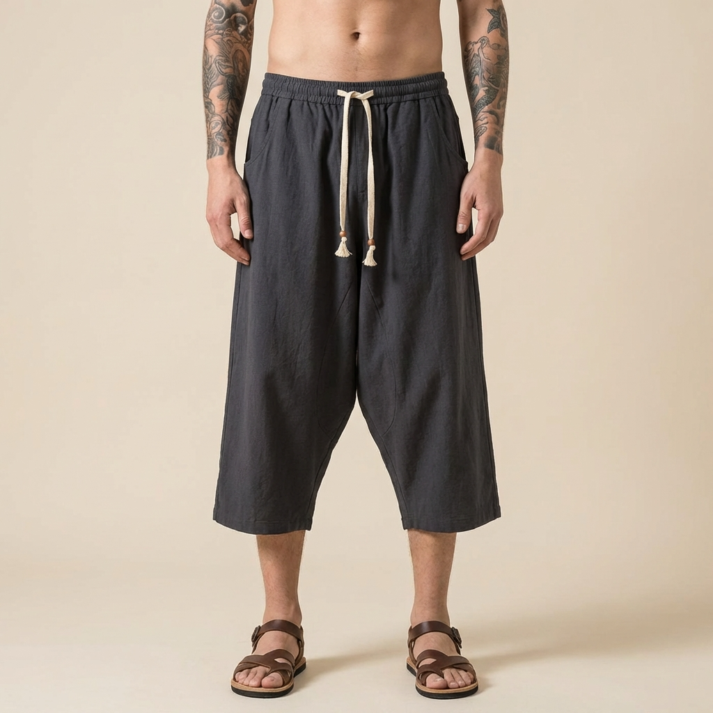 Shayan Cropped Flow Pants in dark tone, front view