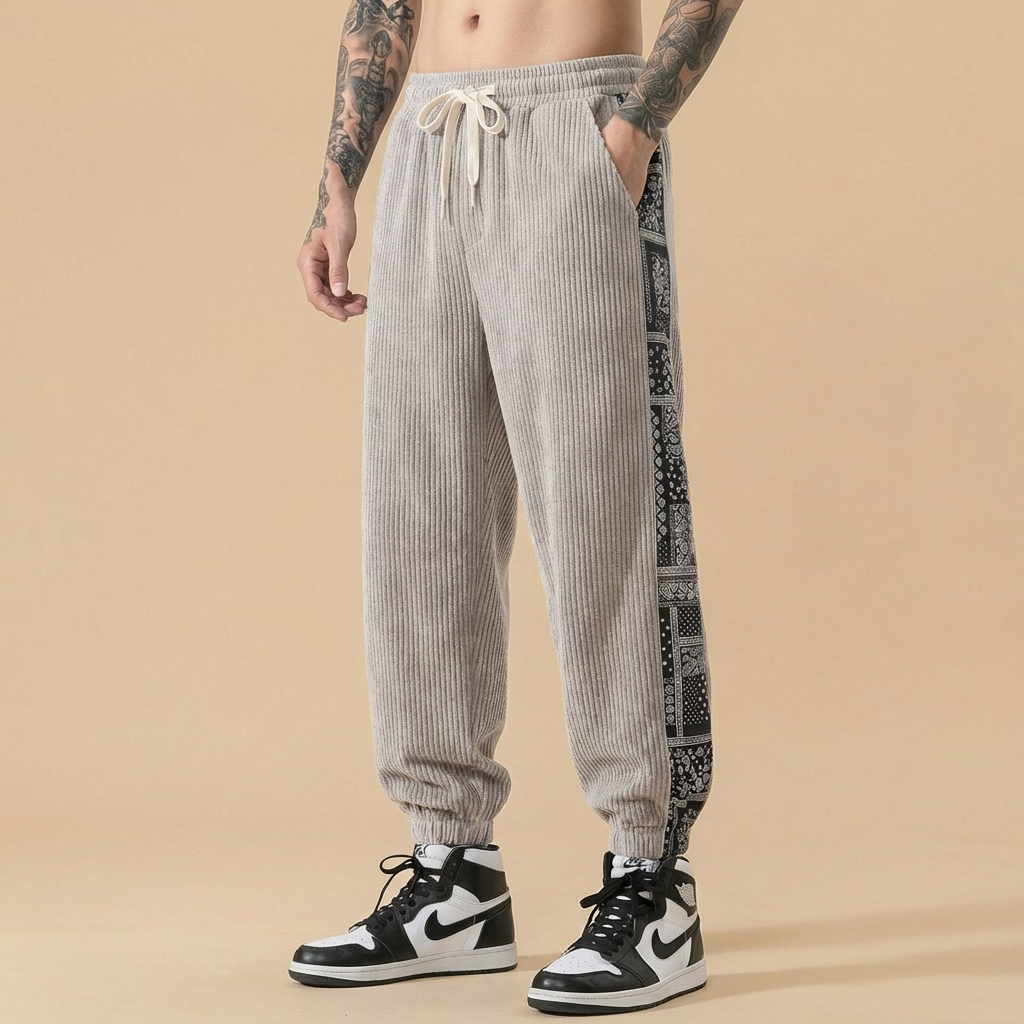 Liuan Flow Pants in light grey corduroy, front view