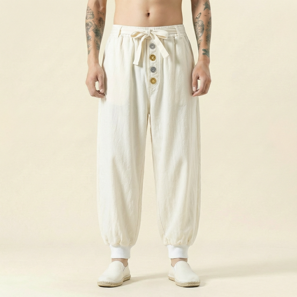 Kaiyuan Linen Flow Pants in white, front view