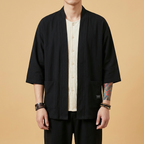 Seishin Kimono in black, full front view