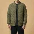 Seikyo Mandarin Tang Jacket in green, quilted construction, upper body front view