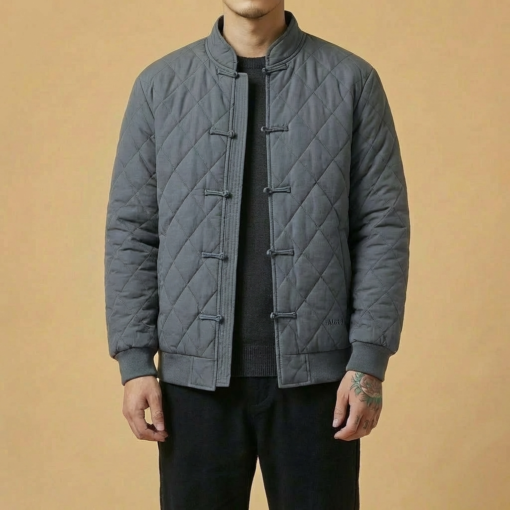 Seikyo Mandarin Tang Jacket in grey, front view