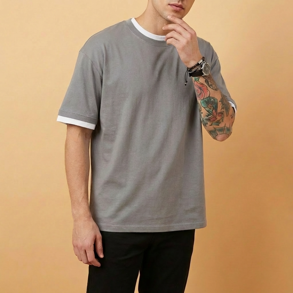 Qiren Layered Shirt in dark gray, front view