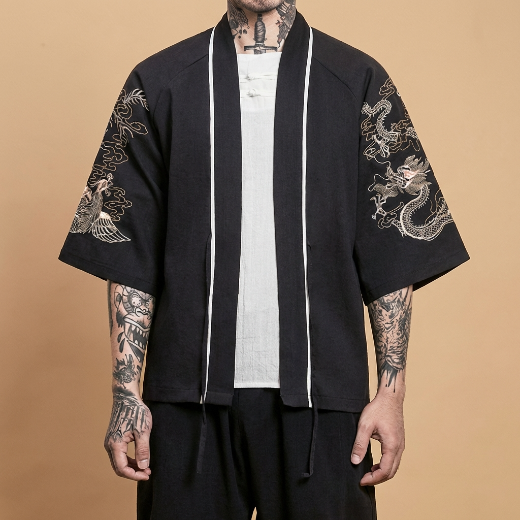 Tsuru Kimono in white, upper body front view