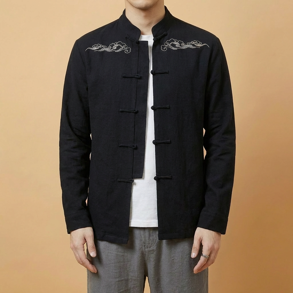 Yunhai Mandarin Tang Jacket in black, front view