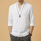 Liang Linen V-Neck Shirt in cream, front view