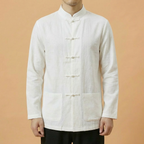 Heian Mandarin Linen Shirt in cream, front view