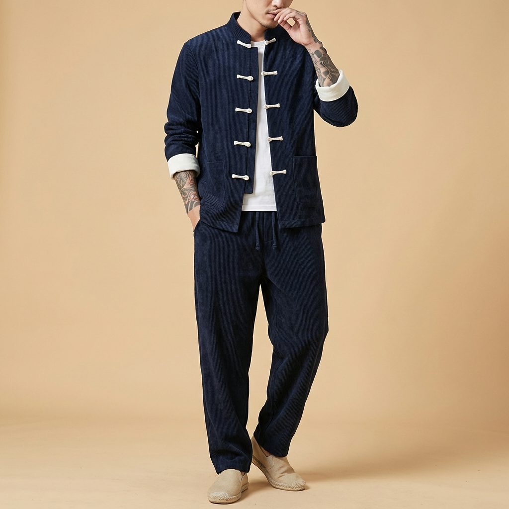 Moyan Corduroy Jacket in navy blue, front view