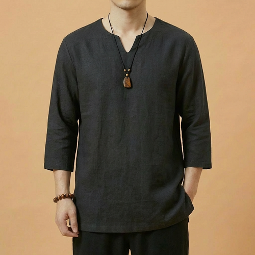 Aoki Linen Long Sleeve Shirt in dark tone, relaxed fit, upper body front view
