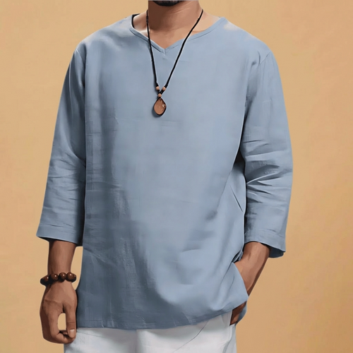 Aoki Linen Long Sleeve Shirt in light linen, front view