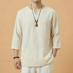 Aoki Linen Long Sleeve Shirt in navy blue, front view