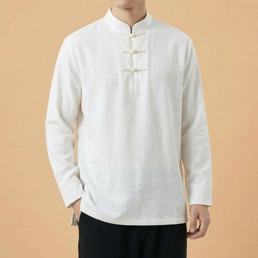 Ren Mandarin Linen Shirt in grey, front view