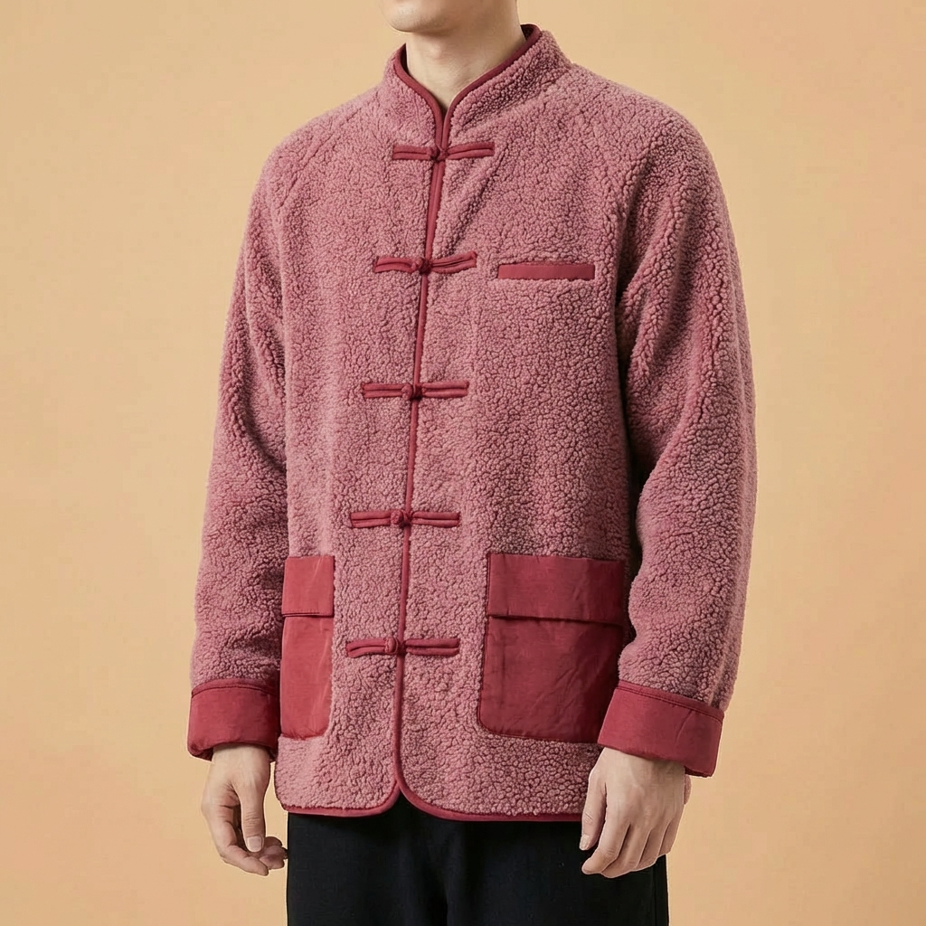 Zhenwu Mandarin Winter Tang Coat in black, upper body front view