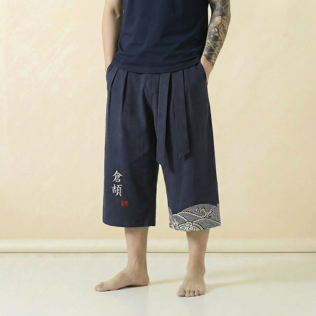 Kazan Kimono Pants in white, cropped wide-leg, front view