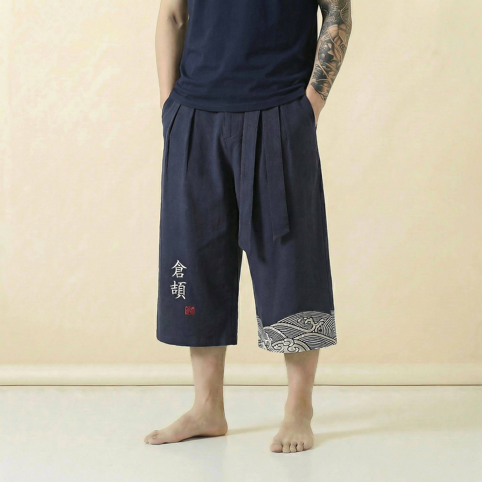 Kazan Kimono Pants in white, cropped wide-leg, front view