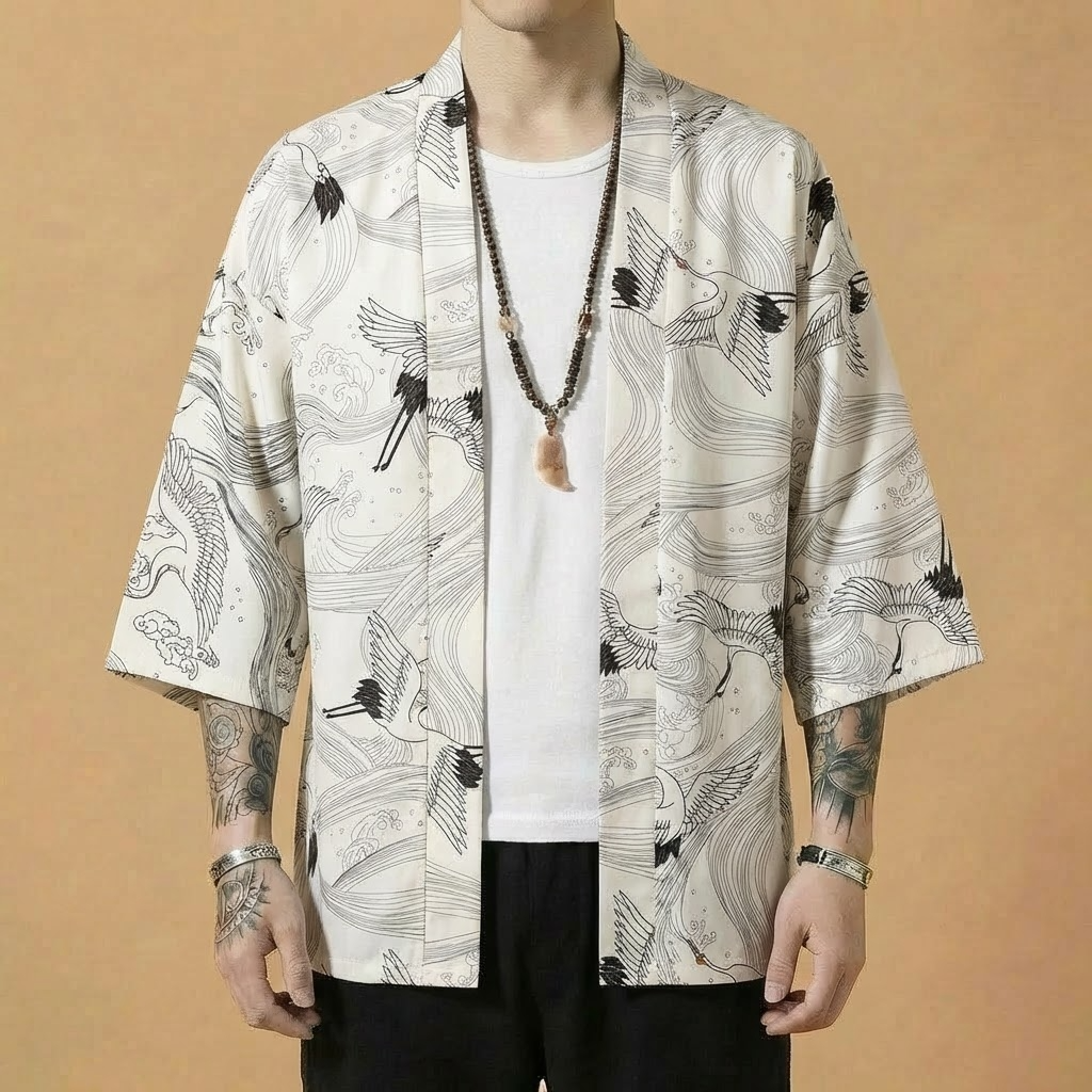 Shodo Kimono in white, front view