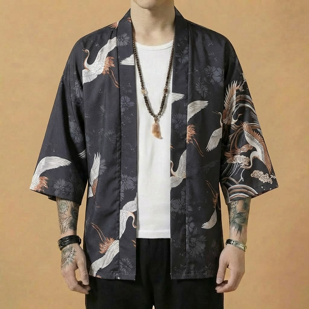 Shodo Kimono in dark grey, front view