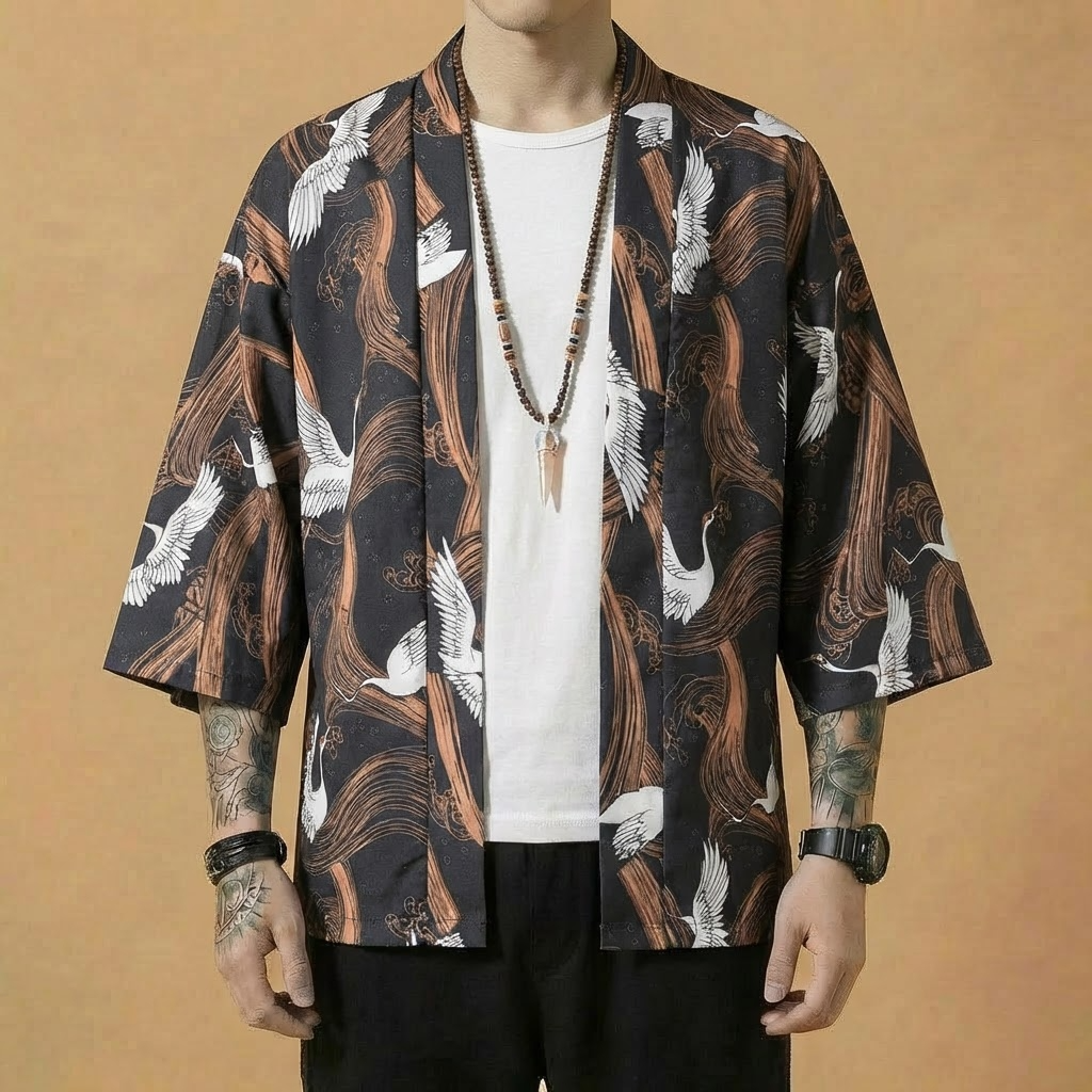 Shodo Kimono, back view showing calligraphy detail