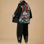 Kurotsuru Kimono Set in crimson oni colorway, full body view